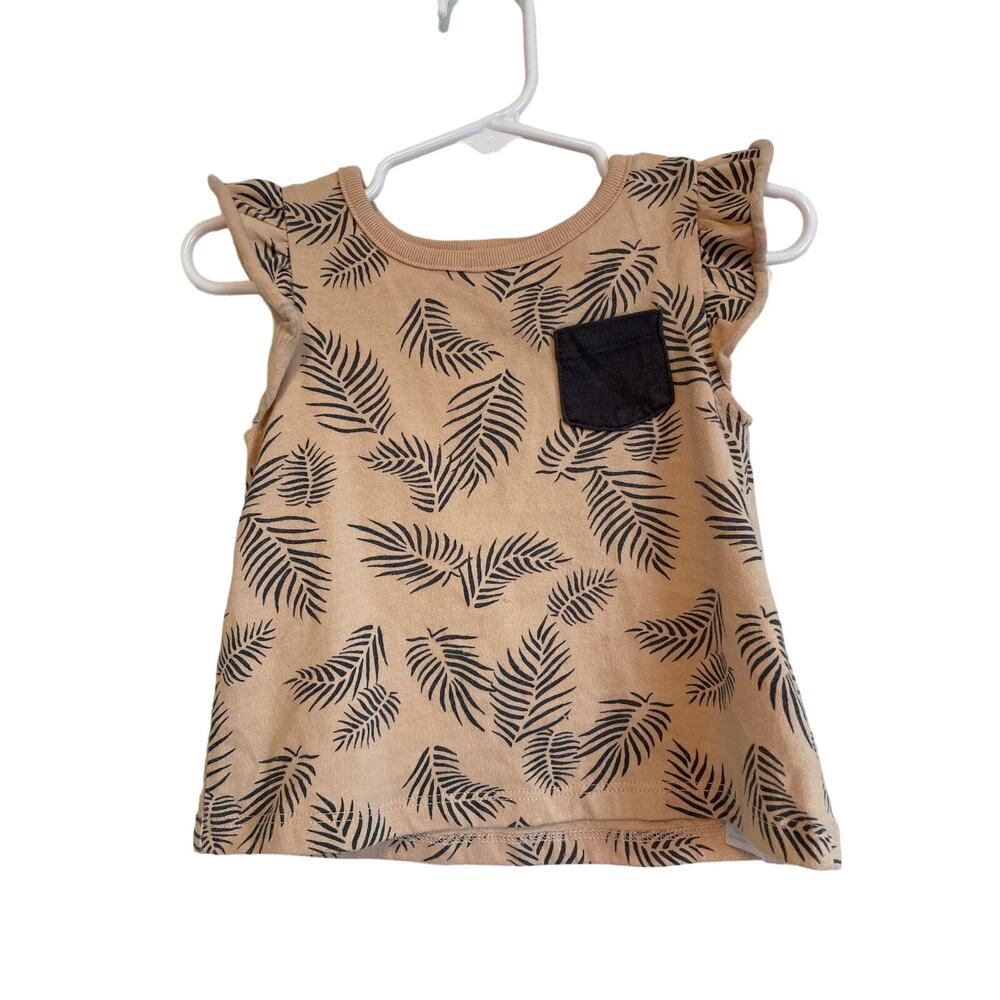 PL Baby Petit Lem tan short sleeve top knit palm leaves tropical pocket Size 18m